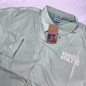 Russell Athletic M Coach Jacket Mint Green Windbreaker Snap Front Lightweight